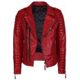 Rugged Men's Red Quilted Leather Motorcycle Jacket