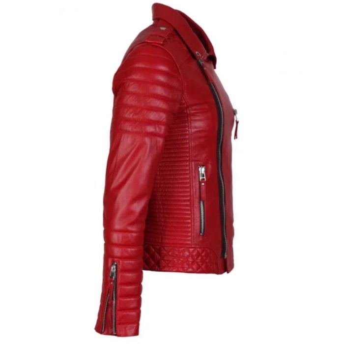 Rugged Men's Red Quilted Leather Motorcycle Jacket