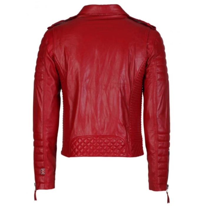 Rugged Men's Red Quilted Leather Motorcycle Jacket