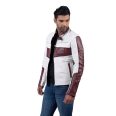 White and Maroon Leather Racer Jacket