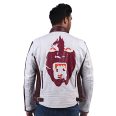 White and Maroon Leather Racer Jacket