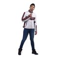 White and Maroon Leather Racer Jacket