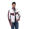White and Maroon Leather Racer Jacket