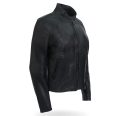 Women  Sleek Design Black Leather Moto Jacket