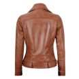 Women's Belted Light Brown Leather Biker Jacket