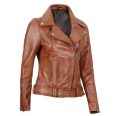 Women's Belted Light Brown Leather Biker Jacket