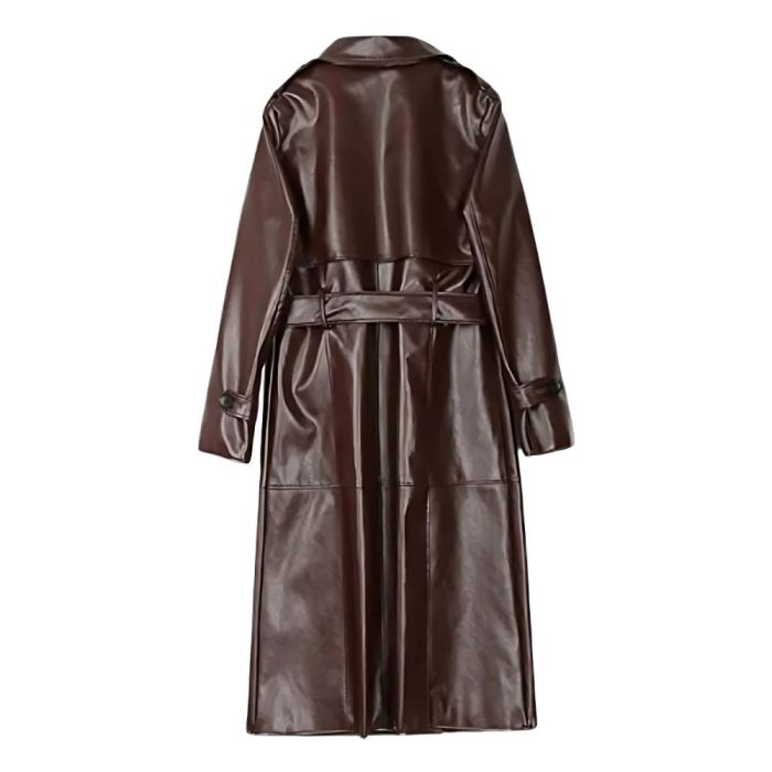 Women’s Brown Leather Trench Coat