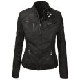 Women's Durable Black Moto Buckle Detailed Jacket