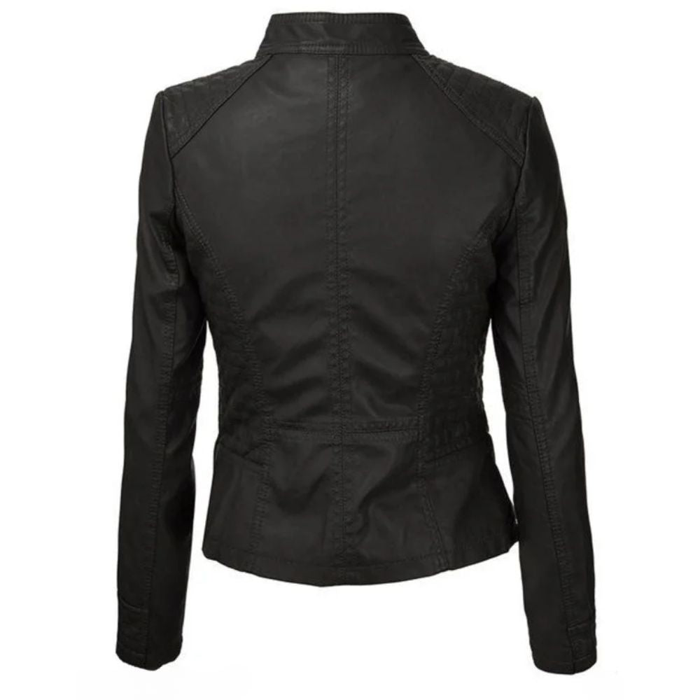 Women's Durable Black Moto Buckle Detailed Jacket