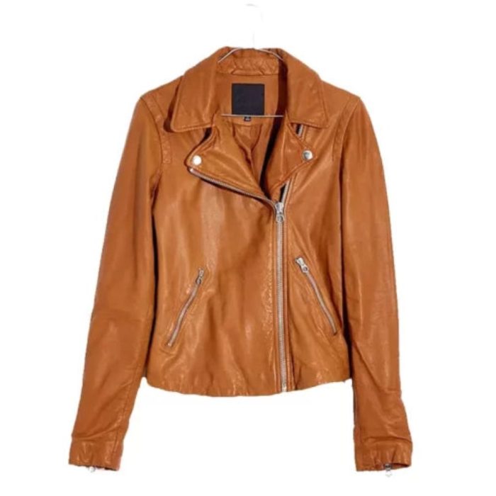 Womens Tan Brown Biker Leather Jacket