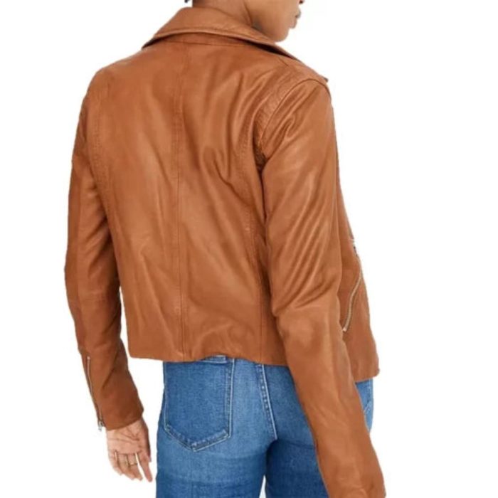 Womens Tan Brown Biker Leather Jacket