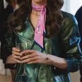 St Patricks Emily Cooper Green Metallic Moto Jacket