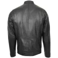 Men Black Leather Racing Stripes Biker Jacket