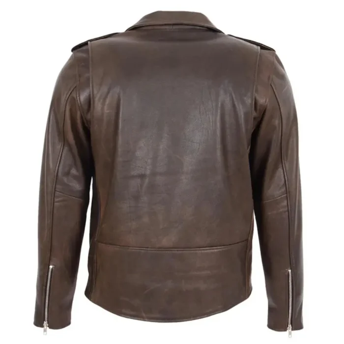 Men Brown Belted Brando Leather Biker Jacket