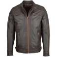 Men Brown Slim Fit Biker Leather Jacket