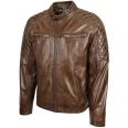 Men Brown Quilted Leather Biker Jacket