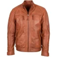 Men's Tan Quilted Leather Biker Jacket