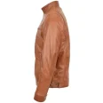 Men Tan Ribbed Collar Biker Leather Jacket