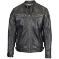 Men Rugged Black Biker Leather Jacket
