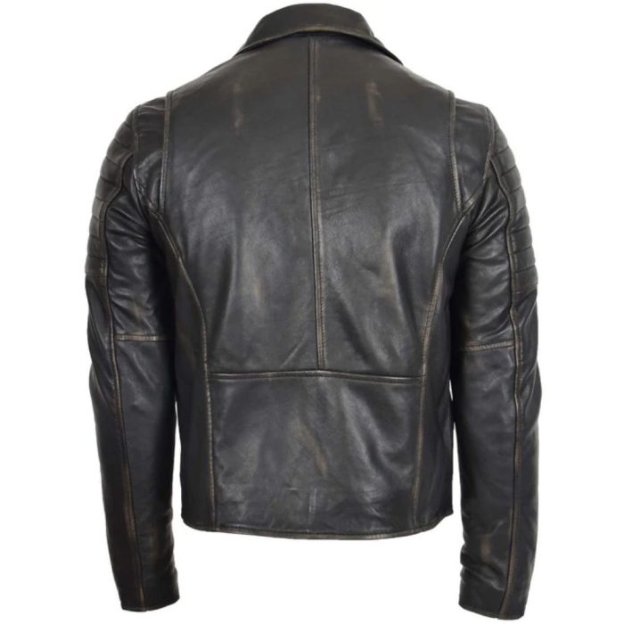 Mens Biker Rub Off Dual Zip Leather Jacket