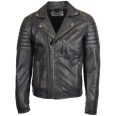 Mens Biker Rub Off Dual Zip Leather Jacket