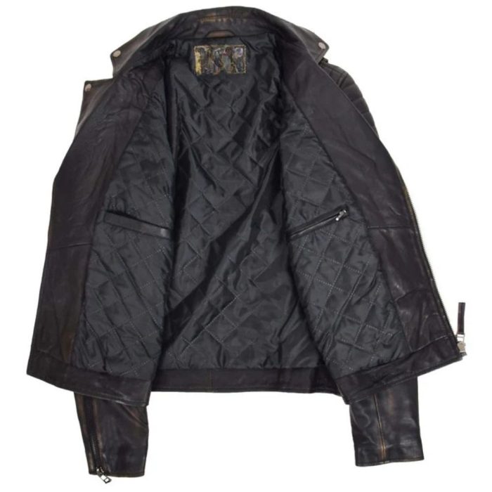 Mens Biker Rub Off Dual Zip Leather Jacket