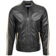 Mens Leather Biker Racing Stripes Jacket
