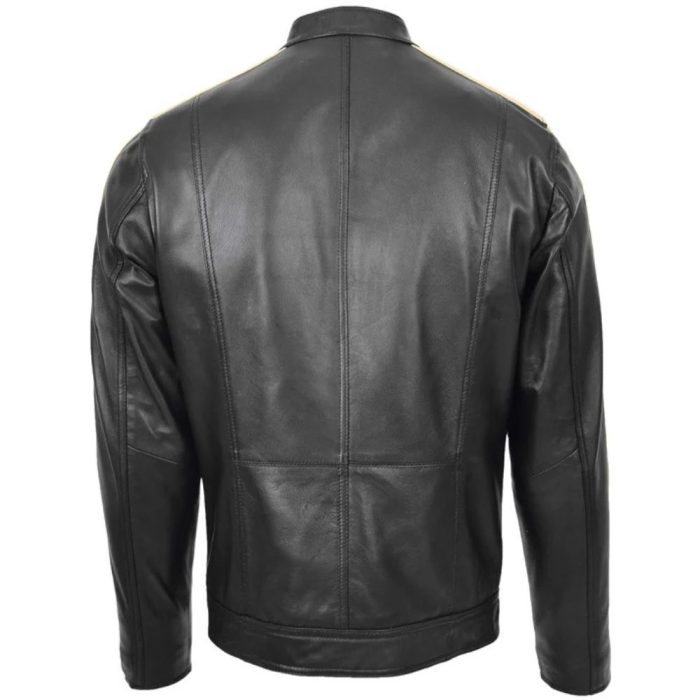 Mens Leather Biker Racing Stripes Jacket