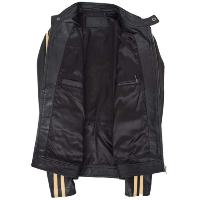 Mens Leather Biker Racing Stripes Jacket