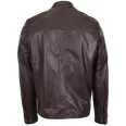 Mens Brown Leather Standing Collar Biker Jacket