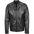 Mens Black Leather Standing Collar Biker Jacket