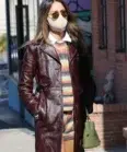 Eiza Gonzalez Burgundy Leather Trench Coat