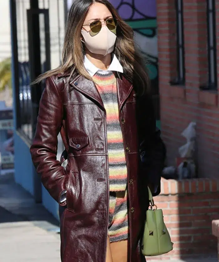 Eiza Gonzalez Burgundy Leather Trench Coat