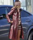 Eiza Gonzalez Burgundy Leather Trench Coat