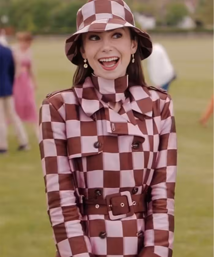 Emily In Paris Lily Collins Checkered Coat
