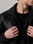 Men’s Dual Tone Hooded Leather Jacket