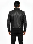 Men’s Flap Pockets Military Style Leather Jacket