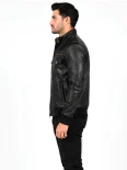 Men’s Flap Pockets Military Style Leather Jacket