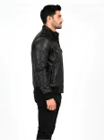 Men’s Flap Pockets Military Style Leather Jacket