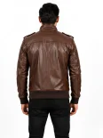 Men’s Flap Pockets Military Style Leather Jacket
