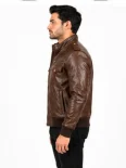 Men’s Flap Pockets Military Style Leather Jacket