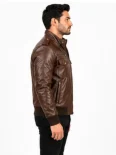 Men’s Flap Pockets Military Style Leather Jacket