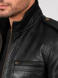 Men’s Flap Pockets Military Style Leather Jacket