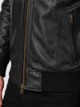 Men’s Flap Pockets Military Style Leather Jacket