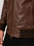 Men’s Flap Pockets Military Style Leather Jacket