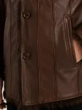 Men’s Fur Collar Leather Coat with Button Front Closure