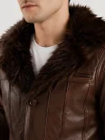 Men’s Fur Collar Leather Coat with Button Front Closure