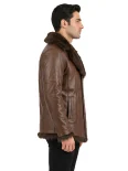 Men’s Fur Collar Leather Coat with Button Front Closure