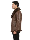 Men’s Fur Collar Leather Coat with Button Front Closure