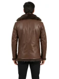 Men’s Fur Collar Leather Coat with Button Front Closure
